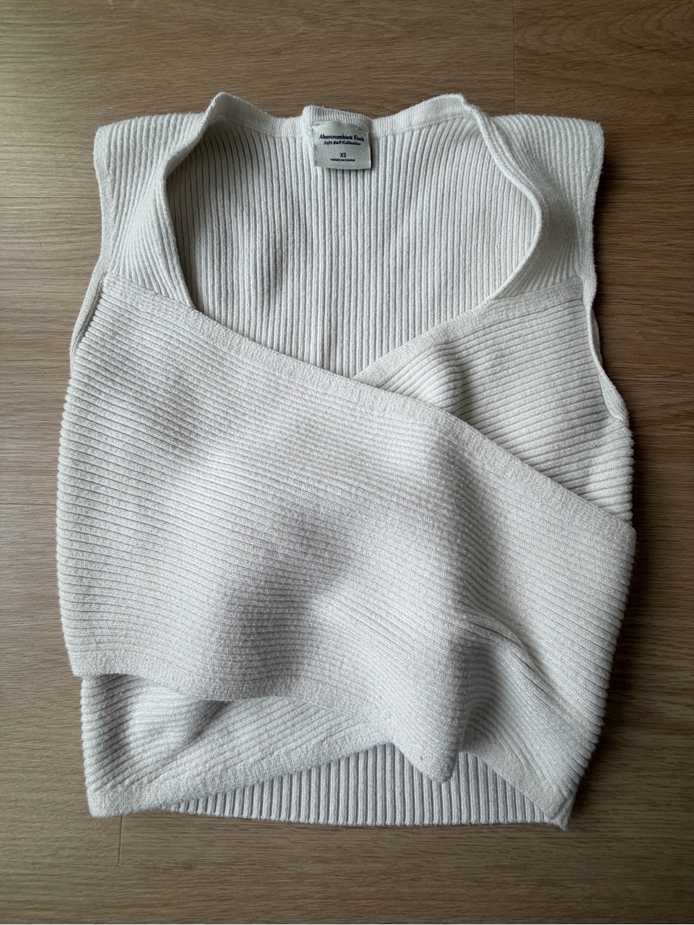 Abercrombie & Fitch Cream Ribbed Wrap Crop Sweater Tank